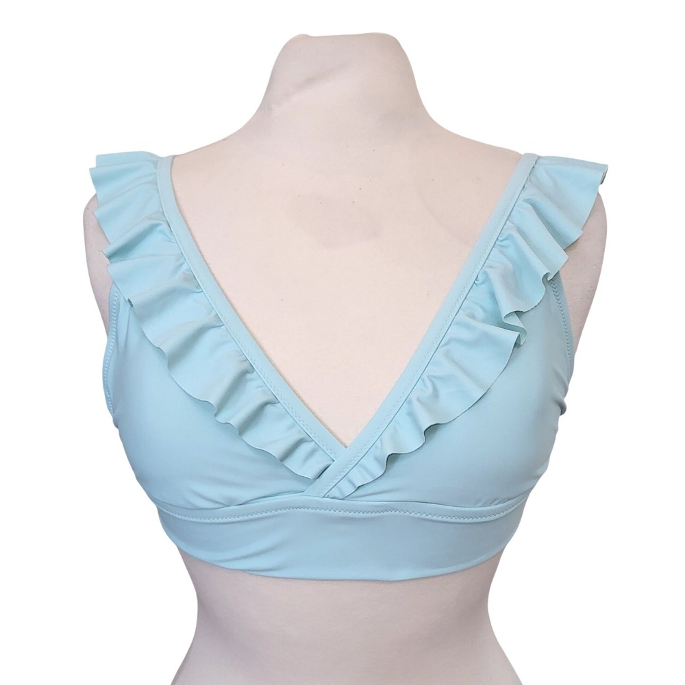 Aerie Ruffle Longline Sky Blue Flutter Girlcore Bikini Swimsuit Top L
